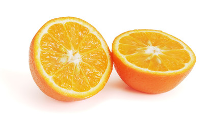 Sliced orange fruit on white.