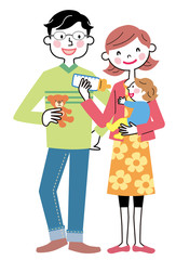 両親と赤ちゃん　ミルク