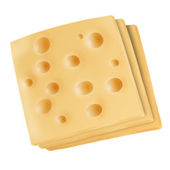 Emmental cheese slices on white