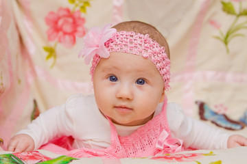 Baby Girl on Flower Blanket