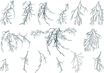 set of fifteen lightnings on white