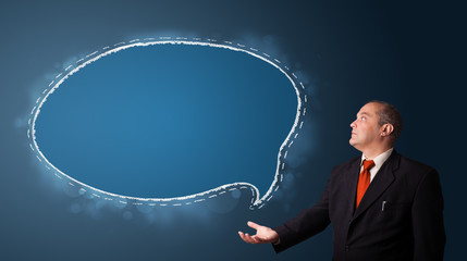 businessman presenting speech bubble copy space