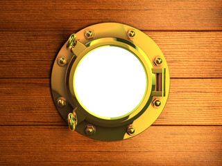 3d Brass porthole in wooden hull