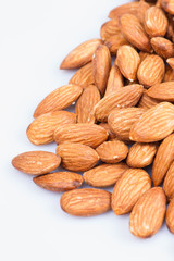 Almonds on white background