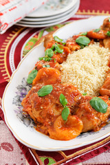 Chicken and apricot tajine served over couscous