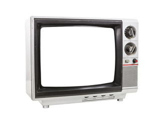 Dirty Portable Television Isolated with Cut Out Screen