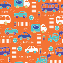 Seamless pattern with colorful little cars