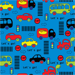 Seamless pattern with colorful little cars