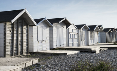Fototapeta na wymiar Beach Huts at Lyme Regis, Devon, UK.