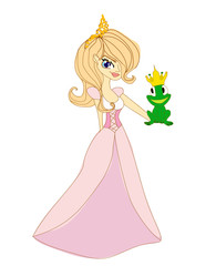 Fototapeta premium Beautiful young princess kissing a big frog