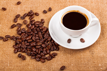 Coffee cup and beans