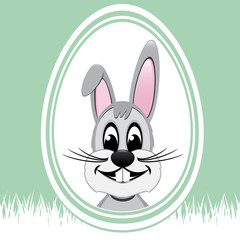 happy easter bunny white egg green background