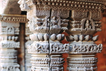 Wooden columns in Patan Museum.