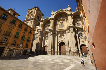 Facade of the renaissance cathedral, Granada, Andalusia, Spain