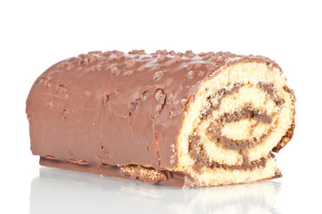 Sweet roll cake over a white background