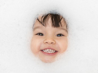 Bubble bath time happy portrait