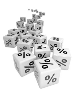Trail of white dice with percent symbol