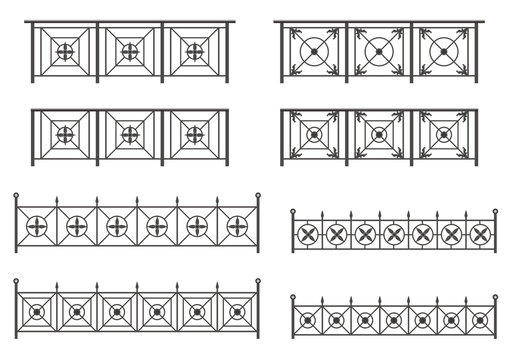 Vector set of silhouettes of iron fences