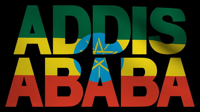Addis Ababa text with fluttering flag animation