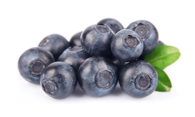 Ripe blueberries with leaves