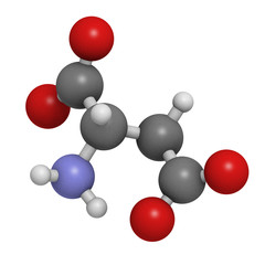 Aspartic acid (Asp, D, aspartate)amino acid, molecular model.