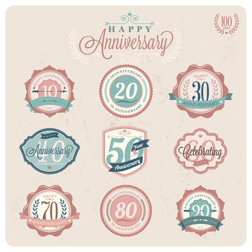 Collection of Vintage-Retro styled Labels of anniversary