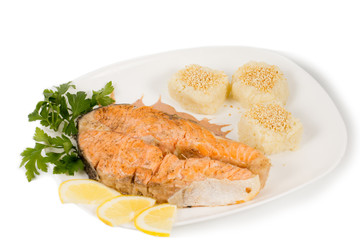 Delicious grilled salmon steak