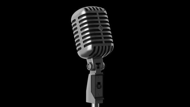 vintage microphone loop rotate on black background