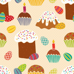 Seamless pattern with easter cakes and eggs