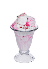 Peppermint ice cream in glass bowl isolated over white