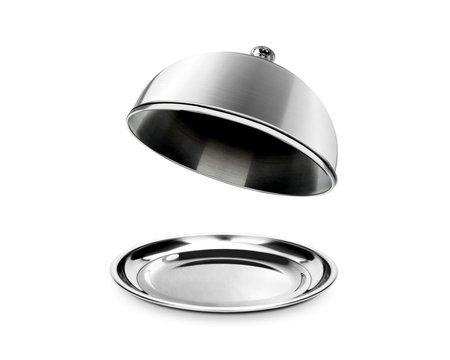 Silver cloche and platter with open lid