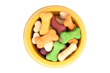 Dog bowl and bone biscuits