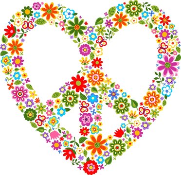 heart peace symbol with floral pattern
