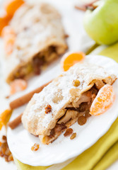 traditional apple strudel with raisins and cinnamon