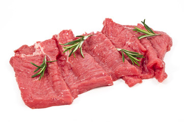Raw fresh meat sliced  with rosemary