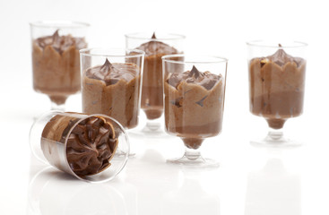 chocolate desserts in plastic glasses