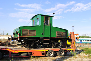 Electric train on a trailer