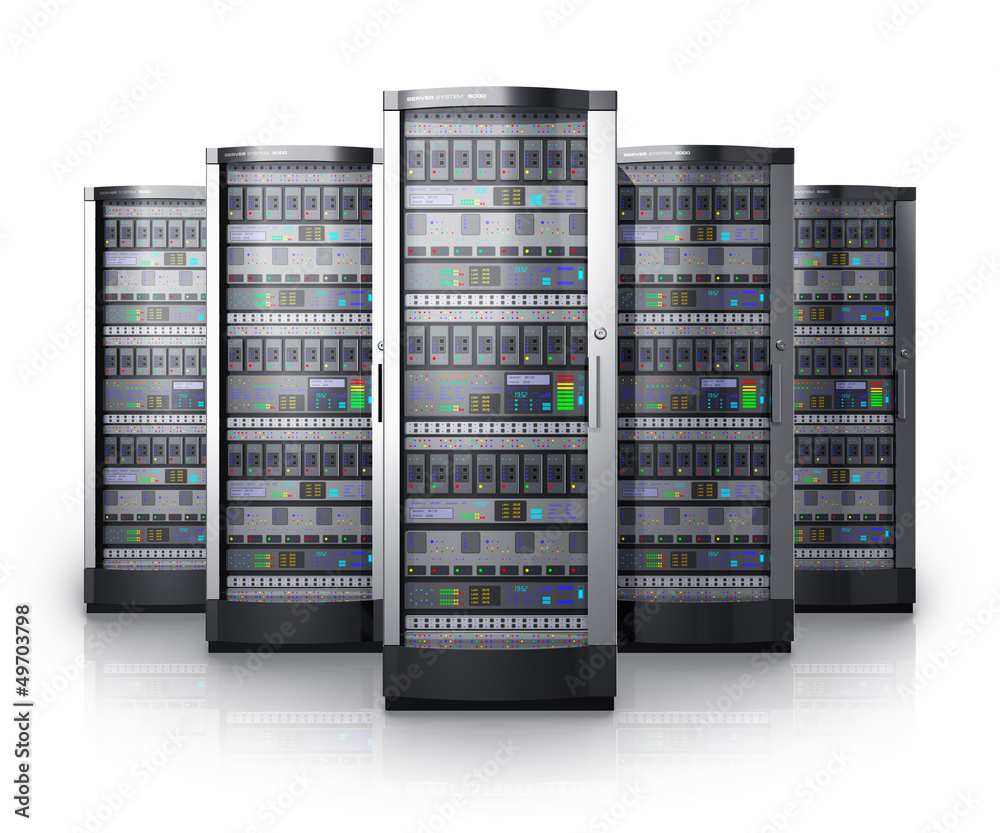 Poster Row of network servers in data center