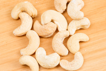 cashew nuts on Chopping board