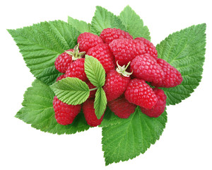 raspberry. heap isolated on white, clipping path