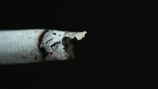 Burning cigarette with ash