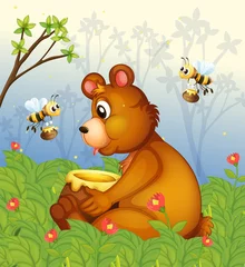 Gardinen Ein Bär und der Honigtopf mitten im Wald © GraphicsRF