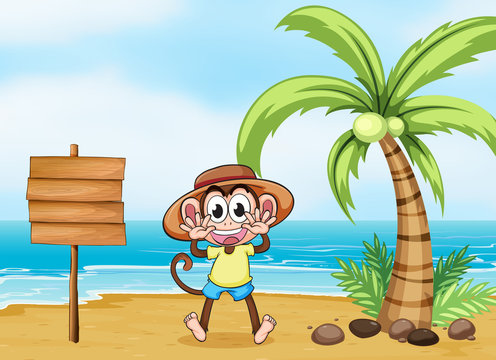 A monkey at the beach and the empty board