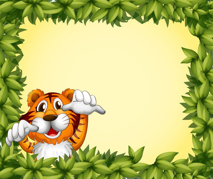 A green frame with a tiger inside