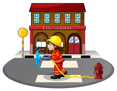 A fireman holding a hose