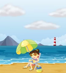 Stof per meter Een meisje ontspannen op het strand © GraphicsRF