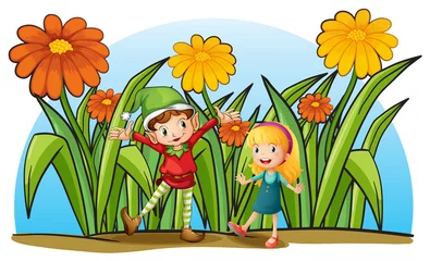 Tuinposter Een elf en een jong meisje © GraphicsRF