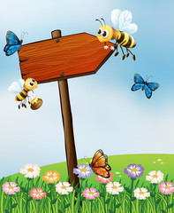 An arrow board with insects