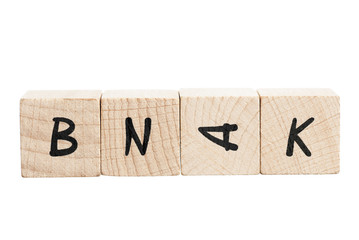 Word Bank Misspelled With Wooden Blocks.