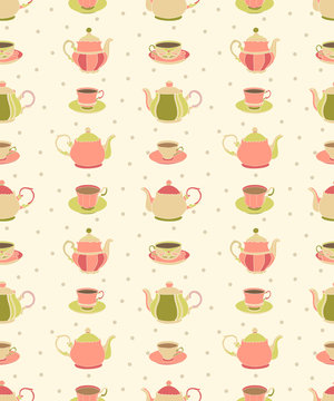 Seamless pattern with teapots and cups #1